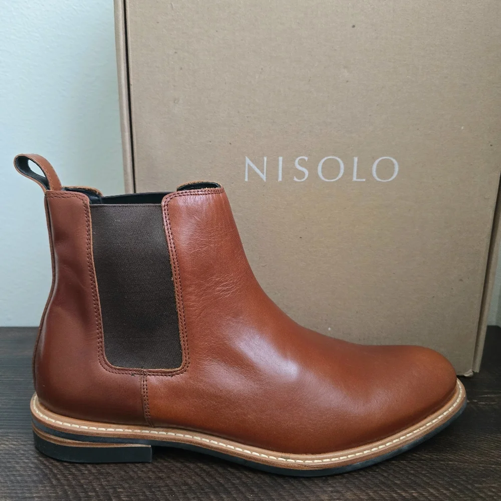 Nisolo Mens Leather All Weather Brandy‎ Classic Chelsea Boots Brown Size 12